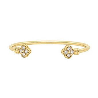 PRIMROSE 14k Gold Flash Plated Polished Round Bezel Set Cubic Zirconia Clover Bangle Bracelet