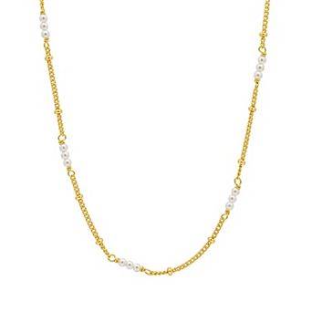 PRIMROSE Cubic Zirconia & Triple White Simulated Pearl Station Necklace