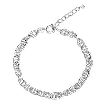 PRIMROSE Fine Silver Plated Cubic Zirconia Mariner Chain Bracelet