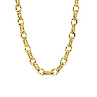PRIMROSE 14k Gold Flash Plated Cubic Zirconia Polished & Textured Chain Necklace