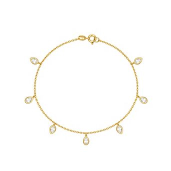 PRIMROSE 14k Gold Flash Plated Cubic Zirconia Station Anklet Bracelet