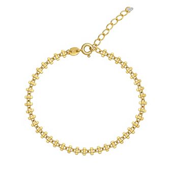 PRIMROSE 14k Gold Flash Plated Cubic Zirconia Interconnected Links Chain Bracelet