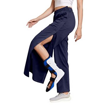PINSPARK Womens Side Open Snap Loose Fit Soft Tear Away Post Surgery Sweatpants with Pockets