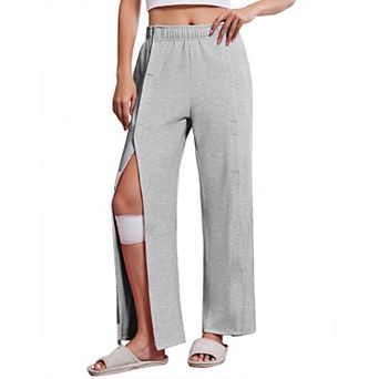 PINSPARK Womens Cotton Tear Away Post Surgery Sweatpants with Pockets for Recovery Use