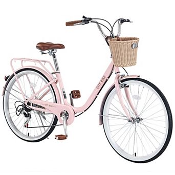 KTMBDW 26 Inch Bike for Women, 7-Speed City Bike with Basket, Perfect for City Commuting Bicycle
