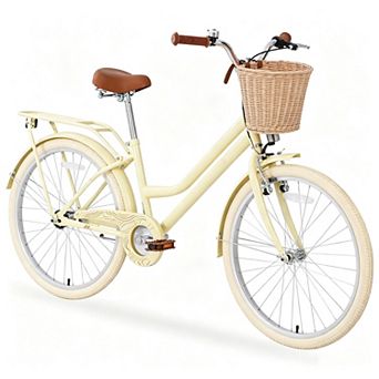 KTMBDW 24 Inch Girls Bike, Steel Frame, with Front Basket & Rear Rack and Fenders