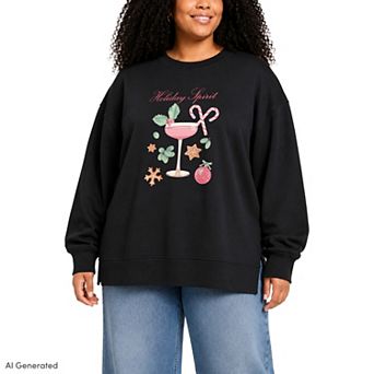 Plus Size Holiday Spirit Oversized Fleece Crew Sweatshirt