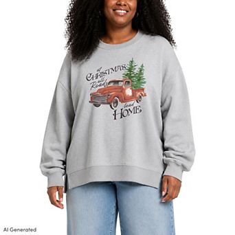 Plus Size “At Christmas All Roads Lead Home” Oversized Fleece Crew Sweatshirt