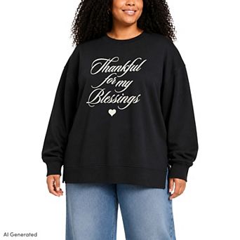 Plus Size Thankful For My Blessings Oversized Fleece Crew Sweatshirt