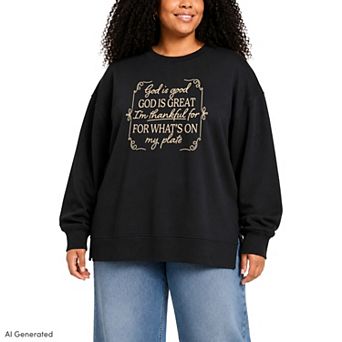 Plus Size God Is Good Oversized Fleece Crew Sweatshirt