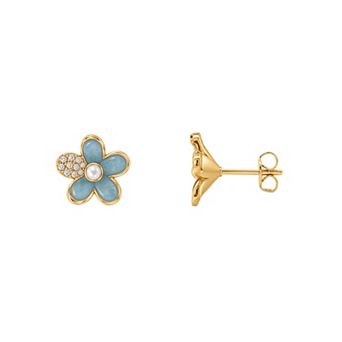 PRIMROSE 14k Gold Flash Plated Cubic Zirconia & Simulated Pearl Flower Stud Earrings