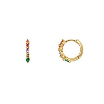 PRIMROSE 14k Gold Flash Plated Cubic Zirconia Multi-Color Hoop Earrings