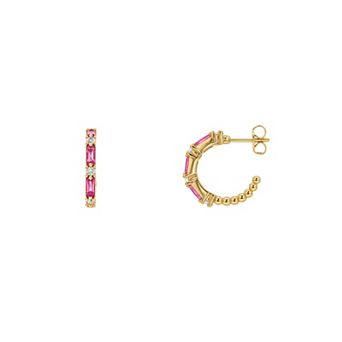 PRIMROSE 14k Gold Flash Plated Fuchsia Cubic Zirconia C Hoop Earrings
