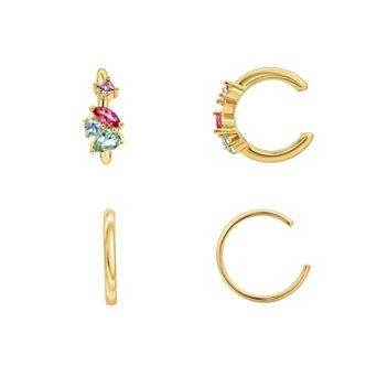 PRIMROSE 14k Gold Flash Plated Cubic Zirconia Multi-Color Ear Cuff Set