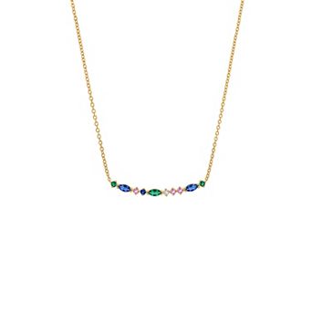 PRIMROSE 14k Gold Flash Plated Multi-Color Cubic Zirconia Cable Necklace