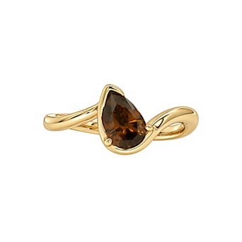 PRIMROSE 14k Gold Flash Plated Brown Pear Bezel Set Cubic Zirconia Straight Comfort Fit Curve Band Ring