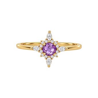 PRIMROSE 14k Gold Flash Plated Purple Cubic Zirconia Starburst Ring
