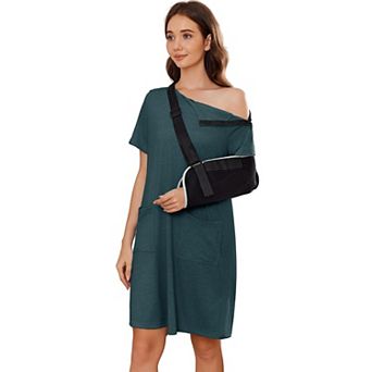 PINSPARK Womens Short Sleeve Side Snap Tear Away Gown Post Surgery Adaptive Nightgown