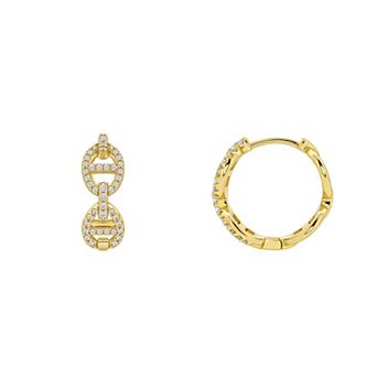PRIMROSE Cubic Zirconia Mariner Link Hoop Earrings