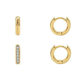 PRIMROSE Round Channel Set Cubic Zirconia 2-Pair Hoop Earrings Set