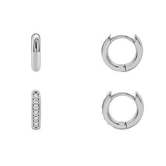 PRIMROSE Round Channel Set Cubic Zirconia 2-Pair Hoop Earrings Set
