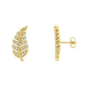 PRIMROSE Pave Cubic Zirconia Leaf Stud Earrings