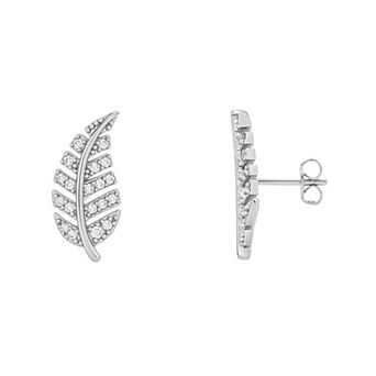 PRIMROSE Pave Cubic Zirconia Leaf Stud Earrings