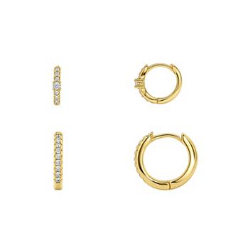 PRIMROSE 14k Gold Flash Plated Pave Cubic Zirconia 2-Pair Hoop Earrings Set