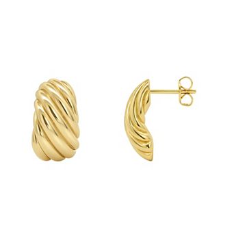 PRIMROSE 14k Gold Flash Plated Ribbed Half Hoop Earrings