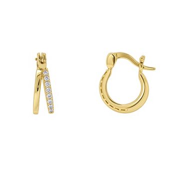 PRIMROSE 14k Gold Flash Plated Cubic Zirconia Double Hoop Earrings