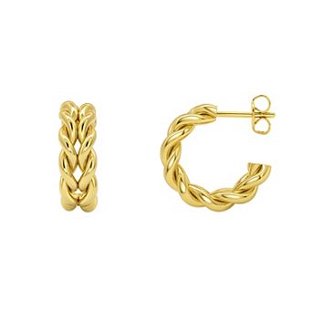 PRIMROSE 14k Gold Flash Plated Polished Braided C Hoop Post Earrings