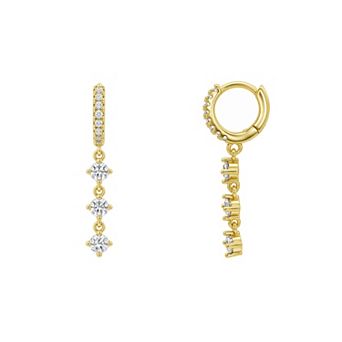 PRIMROSE 14k Gold Flash Plated Cubic Zirconia Hoop & Triple Drop Earrings