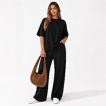 Womens 2 pc Summer Lounge Set Soft Breathable Elastic Waist Pockets Casual Outfits