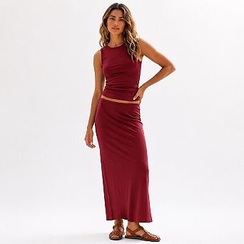 Womens 2 pc Sleeveless Tank Top High Waist Maxi Skirt Summer Set