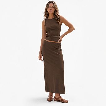 Womens 2 pc Sleeveless Tank Top High Waist Maxi Skirt Summer Set