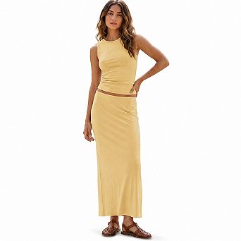 Womens 2 pc Sleeveless Tank Top High Waist Maxi Skirt Summer Set