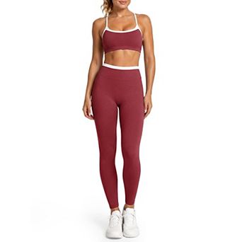 Womens 2 pc Workout Yoga Set Criss Cross Strappy Sports Bra High Waisted Leggings