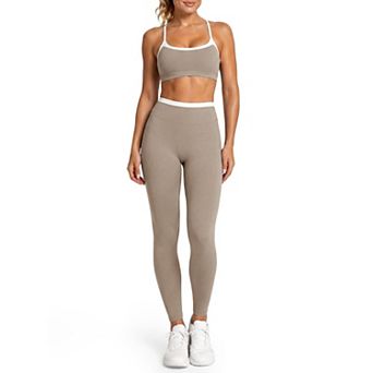 Womens 2 pc Workout Yoga Set Criss Cross Strappy Sports Bra High Waisted Leggings