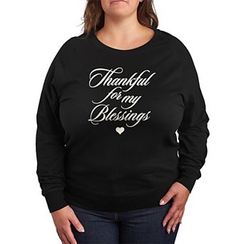 Plus Size "Thankful For My Blessings" Thanksgiving French Terry Long Sleeve Tee