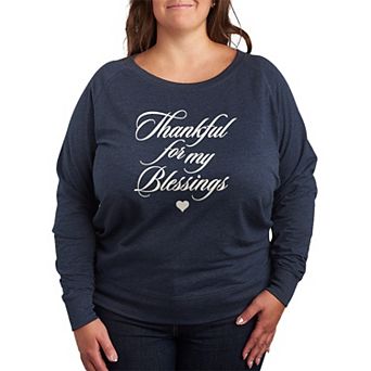 Plus Size "Thankful For My Blessings" Thanksgiving French Terry Long Sleeve Tee