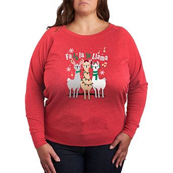 Plus Size "Fa La La La Llama" Christmas Carol French Terry Long Sleeve Tee