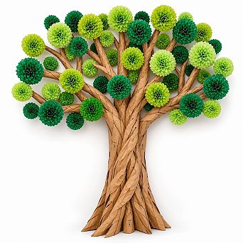 DIY Classroom Tree Bulletin Board Craft Kit 21 pc Paper Pom Poms With Kraft Paper