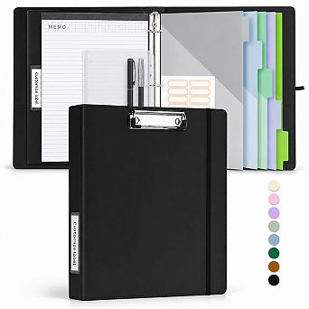 3 Ring Binder Clipboard With Storage Pockets Dividers Notepad For School Office