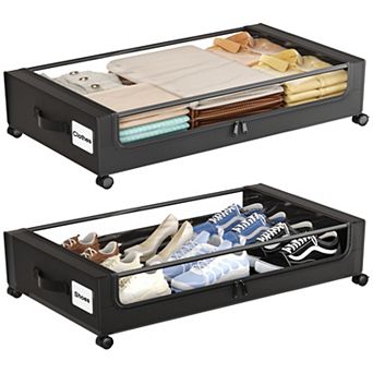 2-Pack Under Bed Storage Bins With Rolling Wheels Large Capacity Organizer