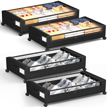 4-Pack Rolling Under Bed Storage Bins With Lockable Wheels