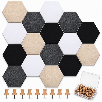 Hexagon Felt Bulletin Board Tiles With Wooden Push Pins Nano Tape For Home Office Classroom
