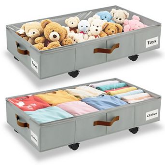 2-Pack Under Bed Storage with Wheels Rolling Drawers for Clothes Bedding