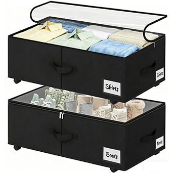 2-Pack XXL Under Bed Storage Containers with Wheels Label Windows