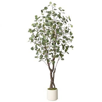 Artificial Eucalyptus Tree Realistic Faux Indoor Greenery Maintenance-Free, Modern White Pot