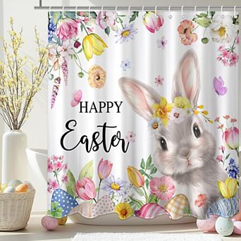 Spring Bunny Floral Easter Shower Curtains for Bathroom Waterproof Decor 72x72 Inch
